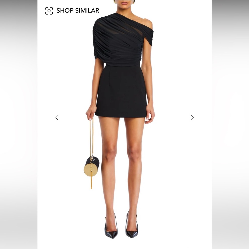SER.O.YA Selma Black Asymmetrical Ruched One Shoulder Dress
